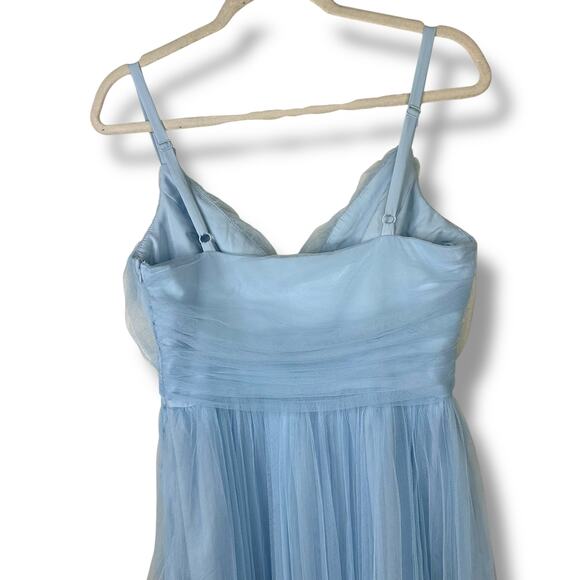 Lulus NWOT Exemplary Aura Light Blue Pleated Tulle Surplice Midi Dress Medium - Picture 9 of 10